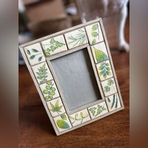 Vintage Photo Frame Clay Ceramic Tiles Floral Handpainted Stoneware Pottery